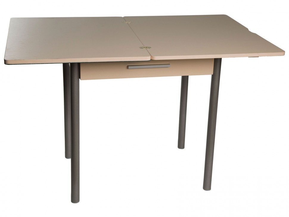 Кухонный стол DP-010306101 Стол ДП1-03-06 800х600 (1200) М37 "Милагро" стекло "Мозаика бежевая"/крем, Ноги для стола прямые (металлик)