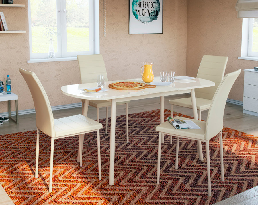 Обеденная группа для столовой и гостиной Раунд + 4 стула Винс